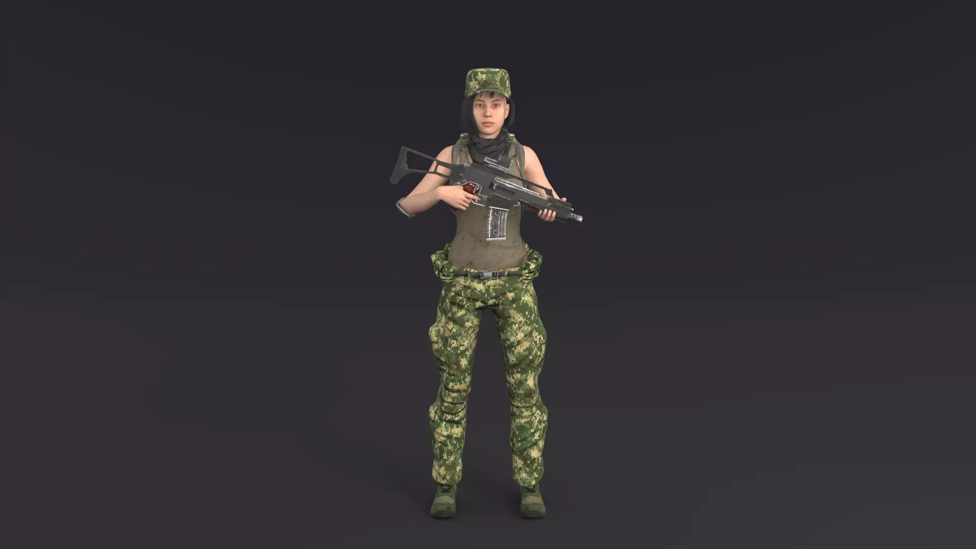 Female Soldier Rigged Low-poly 3D model_0