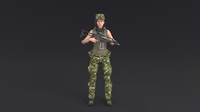 Female Soldier Rigged Low-poly 3D model