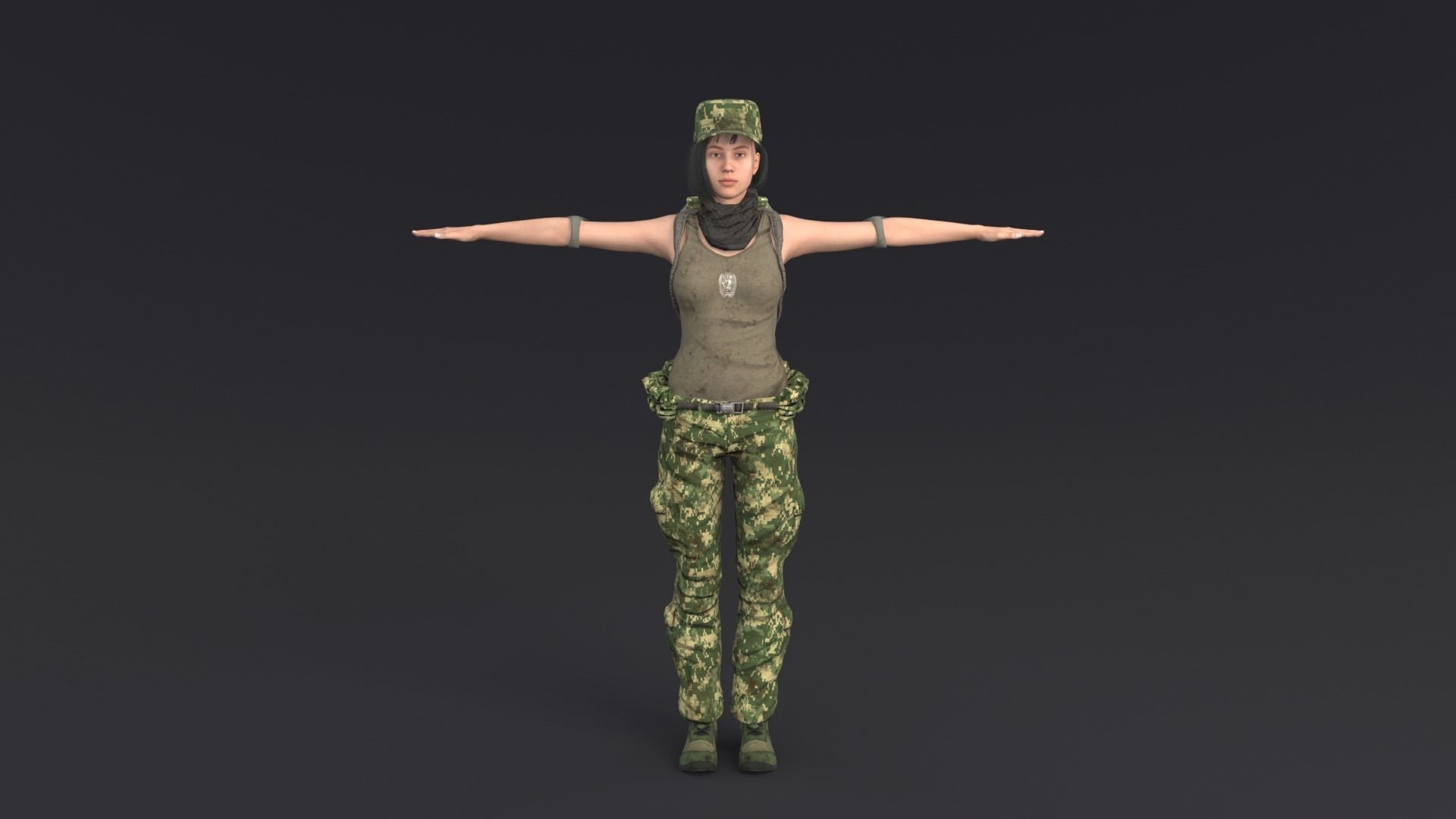 Female Soldier Rigged Low-poly 3D model_1