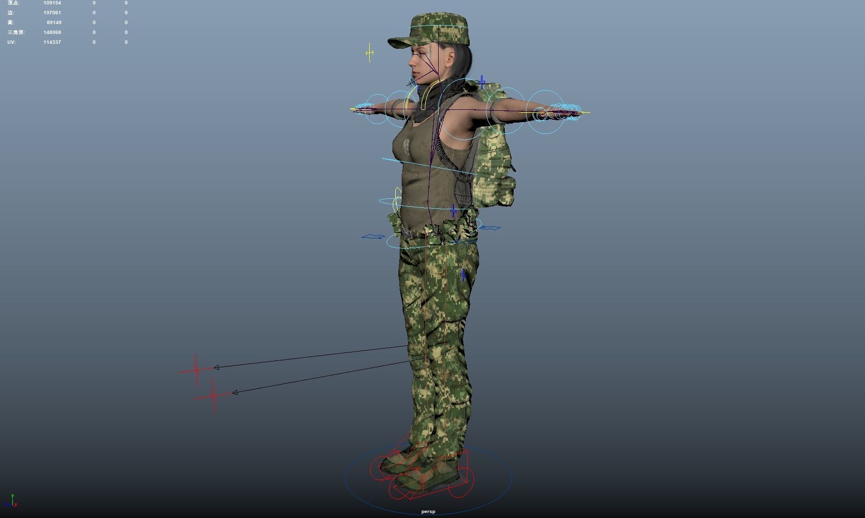 Female Soldier Rigged Low-poly 3D model_8