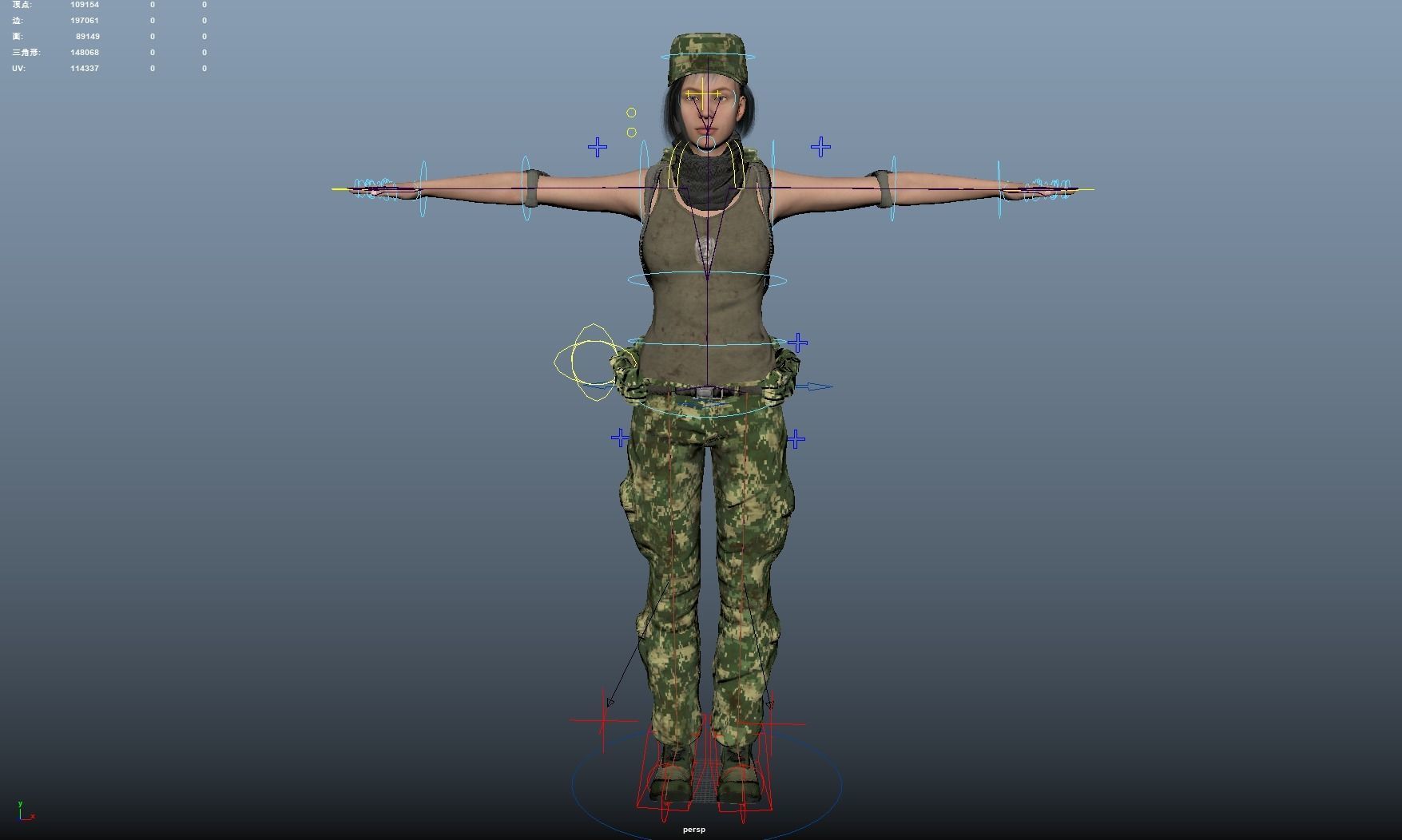Female Soldier Rigged Low-poly 3D model_6