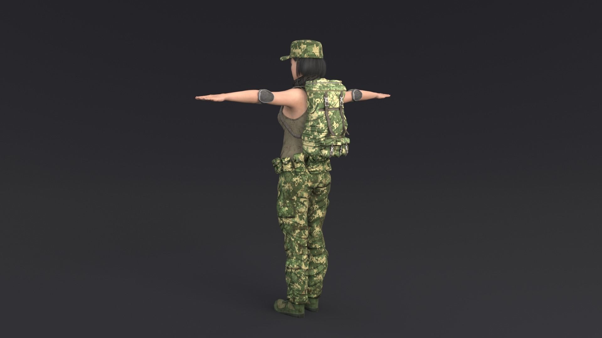 Female Soldier Rigged Low-poly 3D model_3