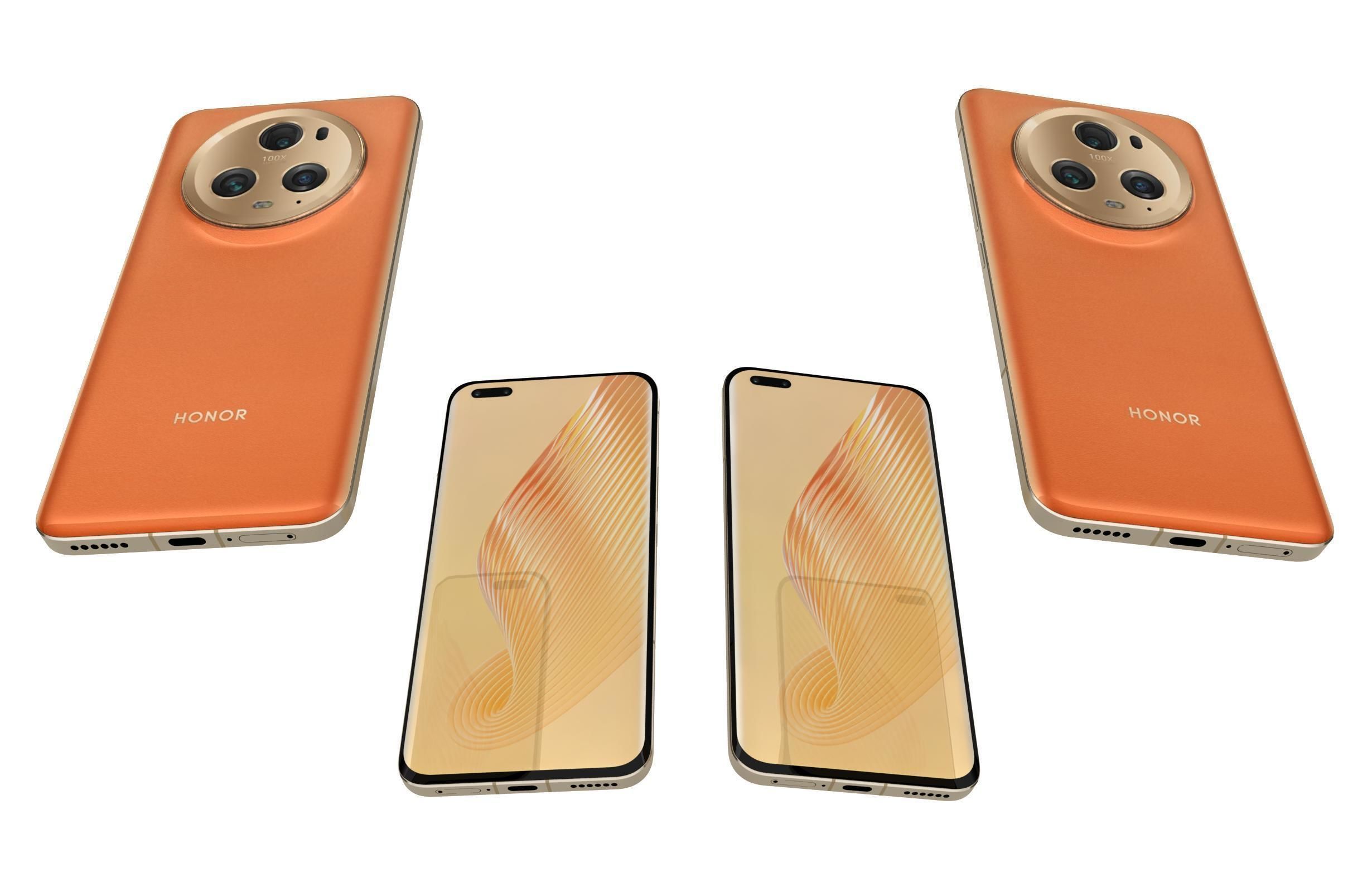 Honor Magic5 Pro Orange Low-poly 3D model_4