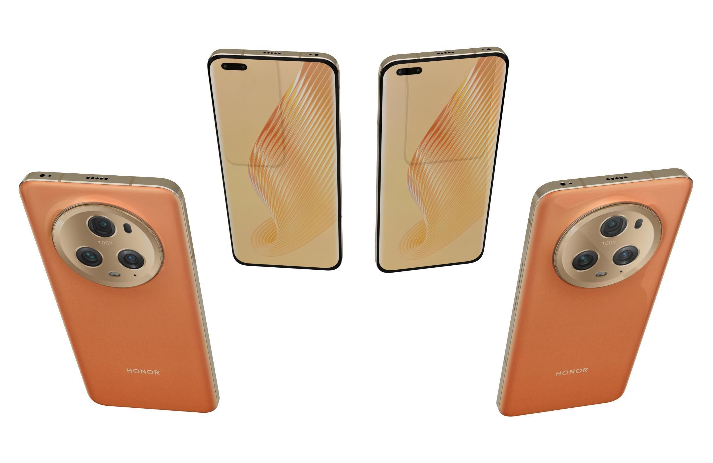 Honor Magic5 Pro Orange Low-poly 3D model_5