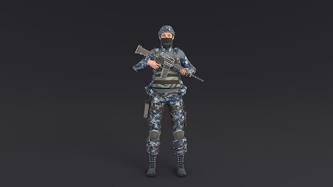 Female Soldier Rigged Low-poly 3D model