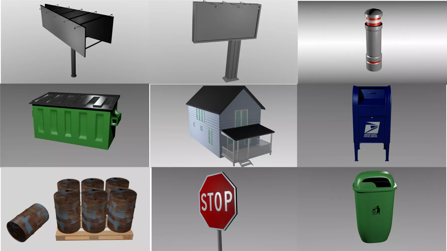 10 Object exterior pack Low-poly 3D model_0