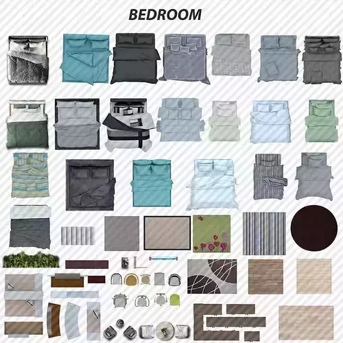 2D FurnitureFloor Plans collection and Bonus Full House PSD PDF 