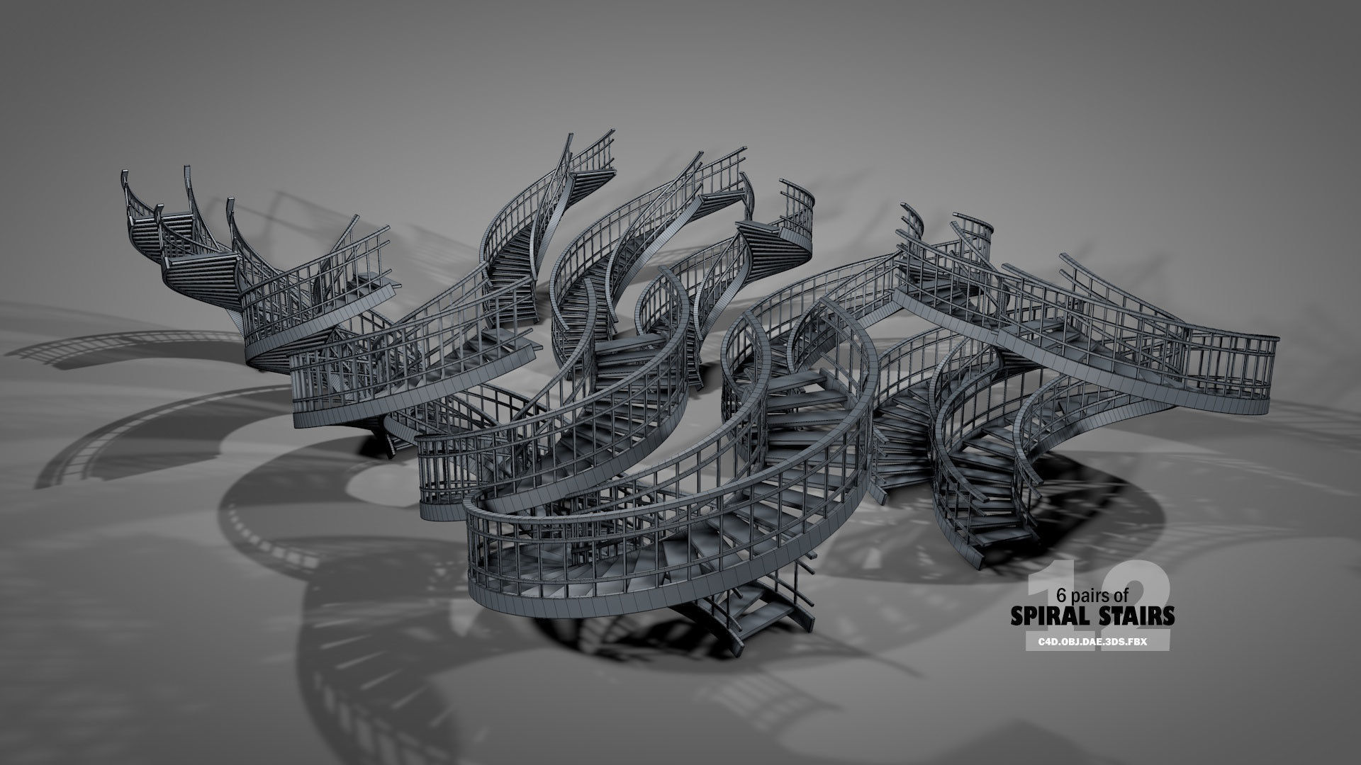 Spiral Stairs v2023 Low-poly 3D model_1
