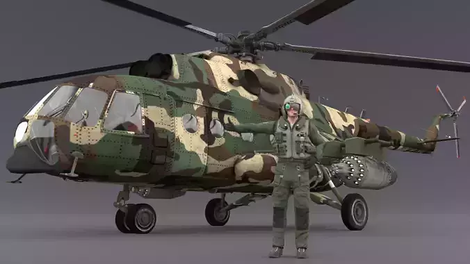 Pilots and helicopters Low-poly 3D model