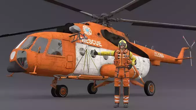 Pilots and helicopters Low-poly 3D model