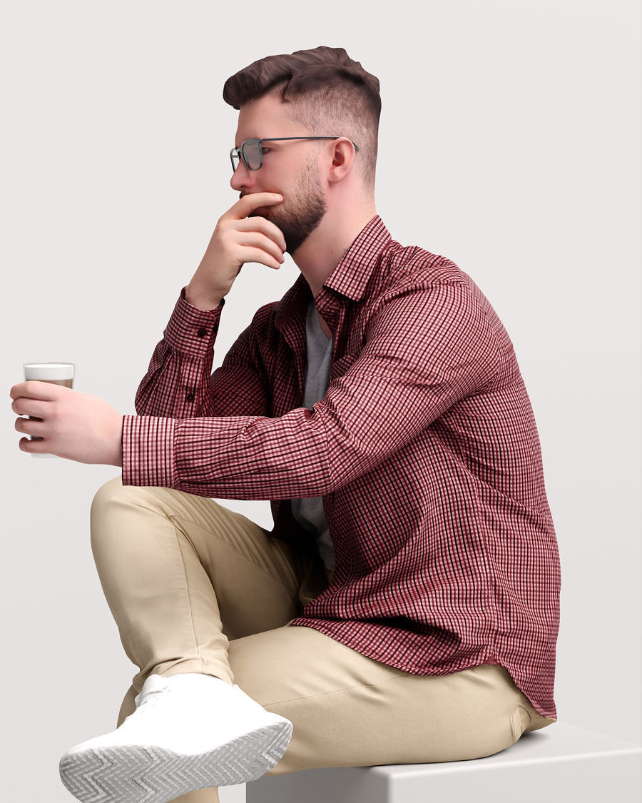 Humano Man sitting and drinking coffee - Cafe -054-2391-6 3D model_8