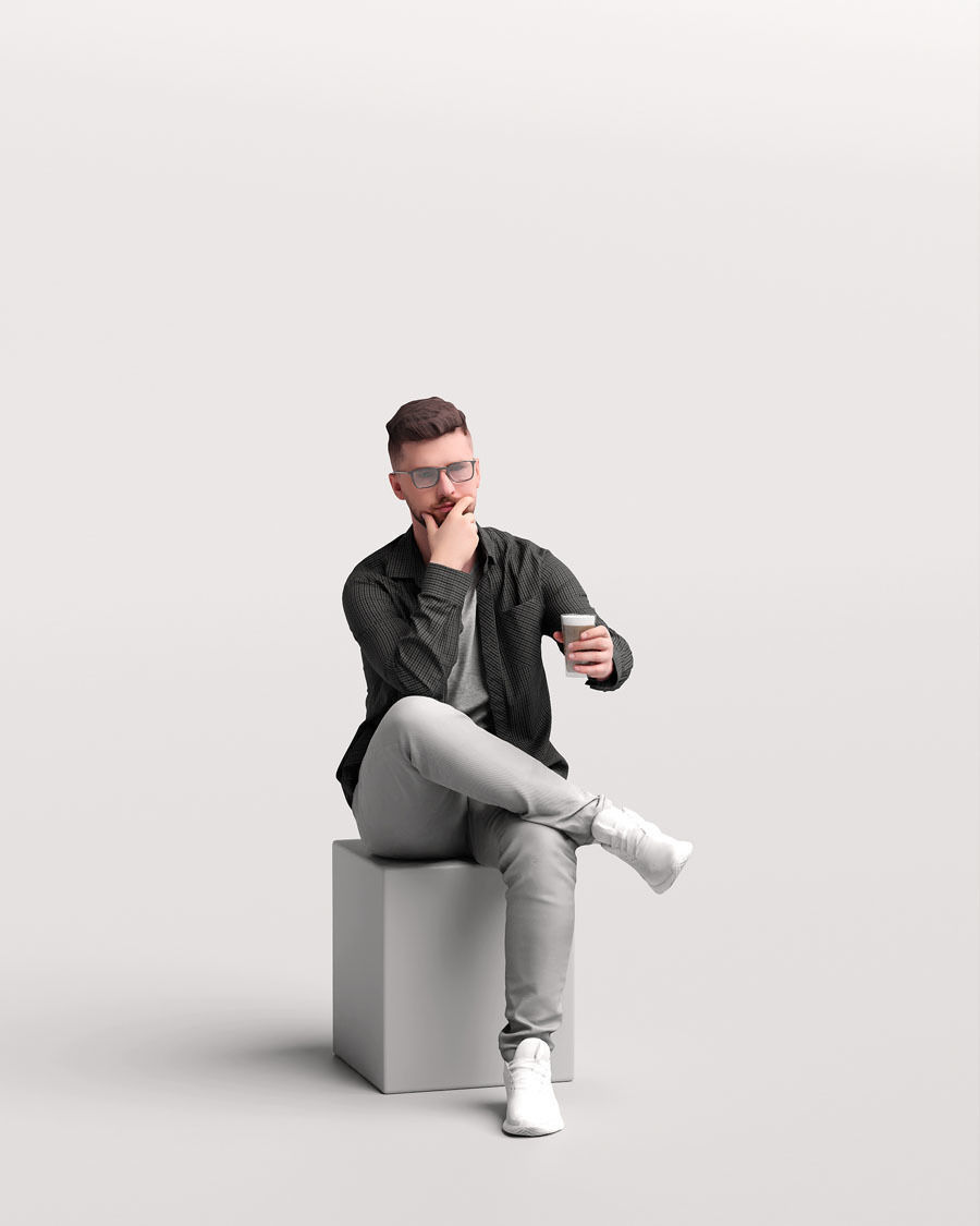 Humano Man sitting and drinking coffee - Cafe -054-2391-6 3D model_11
