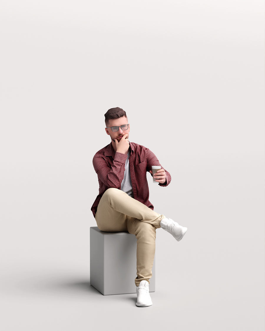 Humano Man sitting and drinking coffee - Cafe -054-2391-6 3D model_1
