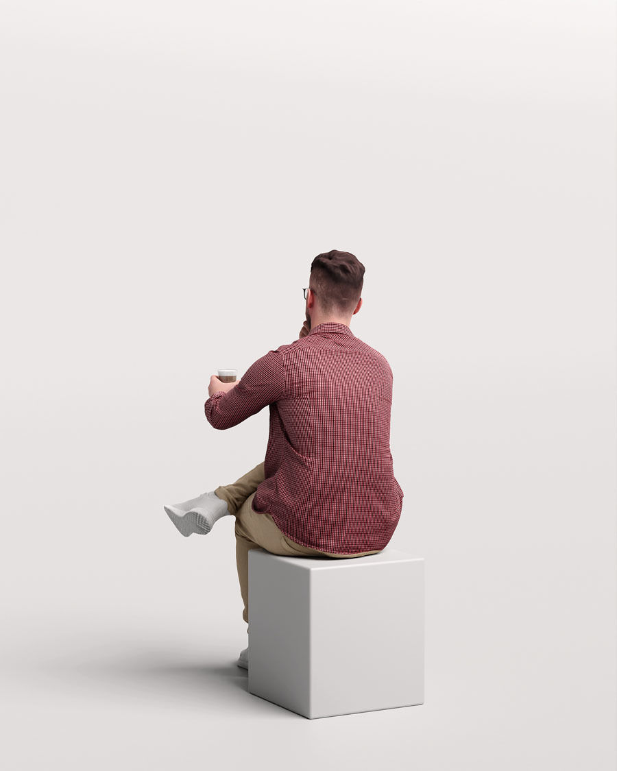 Humano Man sitting and drinking coffee - Cafe -054-2391-6 3D model_4
