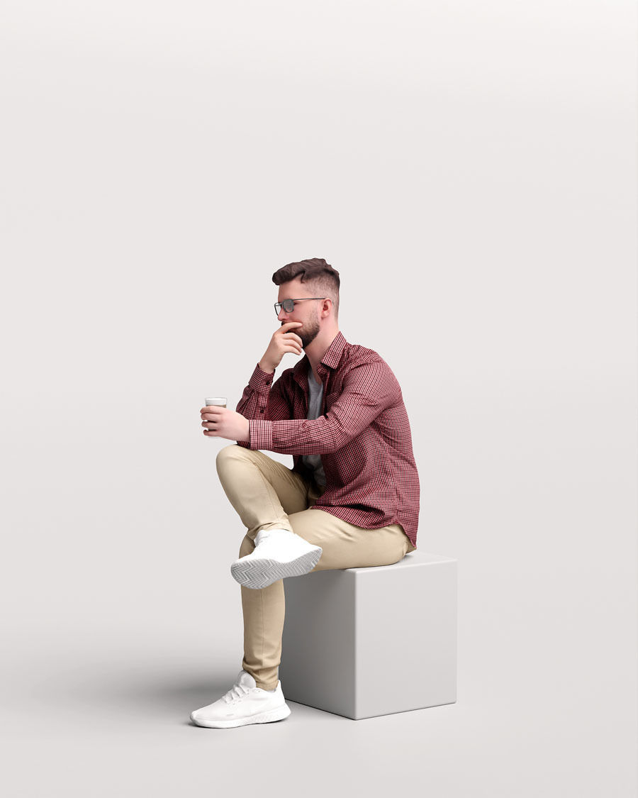 Humano Man sitting and drinking coffee - Cafe -054-2391-6 3D model_5