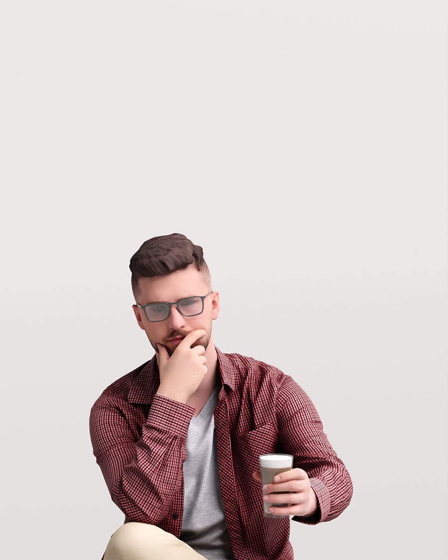 Humano Man sitting and drinking coffee - Cafe -054-2391-6 3D model_6