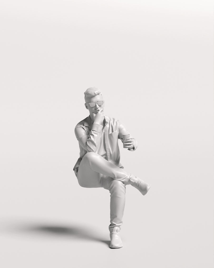 Humano Man sitting and drinking coffee - Cafe -054-2391-6 3D model_12