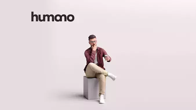 Humano Man sitting and drinking coffee - Cafe -054-2391-6