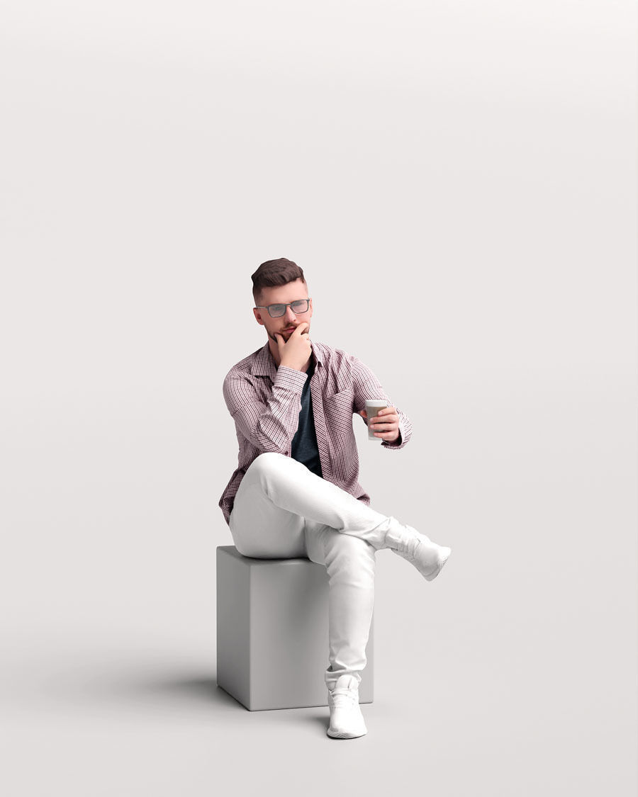 Humano Man sitting and drinking coffee - Cafe -054-2391-6 3D model_9