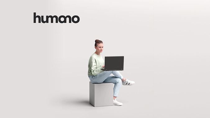 Humano Woman working on laptop - Cafe-046-3875-5 3D model