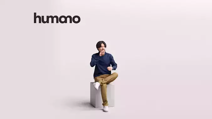 Humano Sitting Asian Man drinking coffee-Cafe-041 - 5169-3  3D model