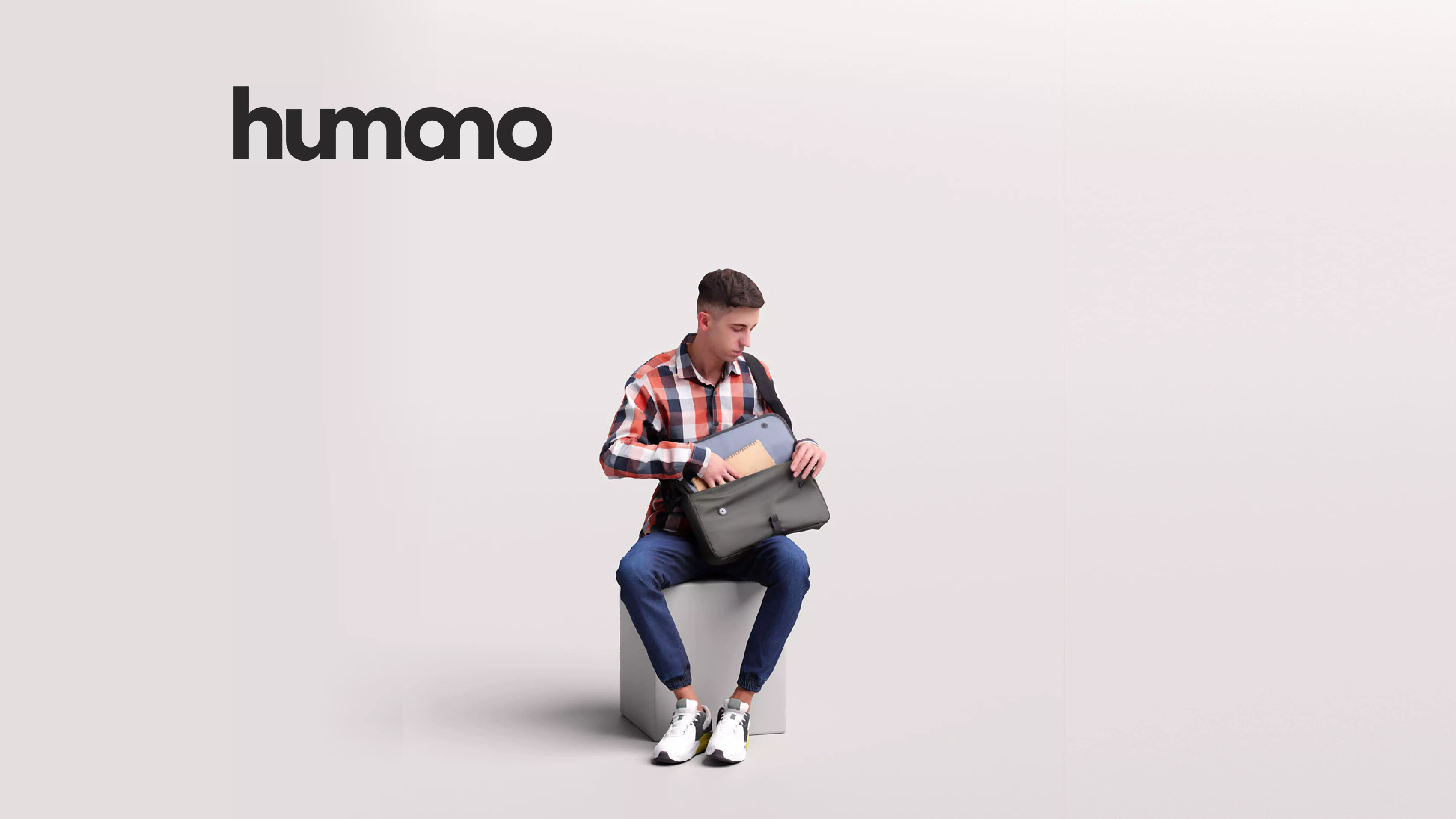 Humano Sitting Man with a bag-Cafe-036-2007-2 3D model