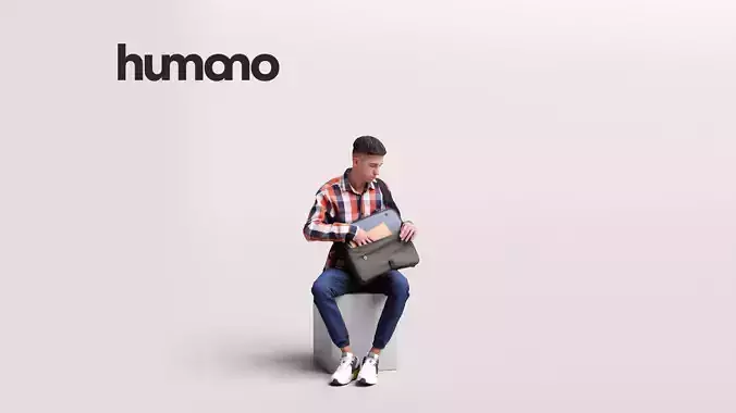 Humano Sitting Man with a bag-Cafe-036-2007-2