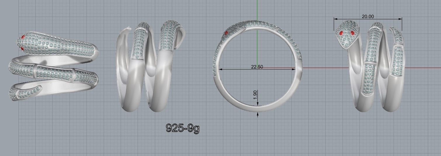 Ring with stones for the big finger Snake  Anaconda Python 3D print model_3