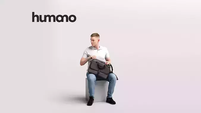 Humano Sitting Man with a bag -Cafe-035-1688-1 3D model