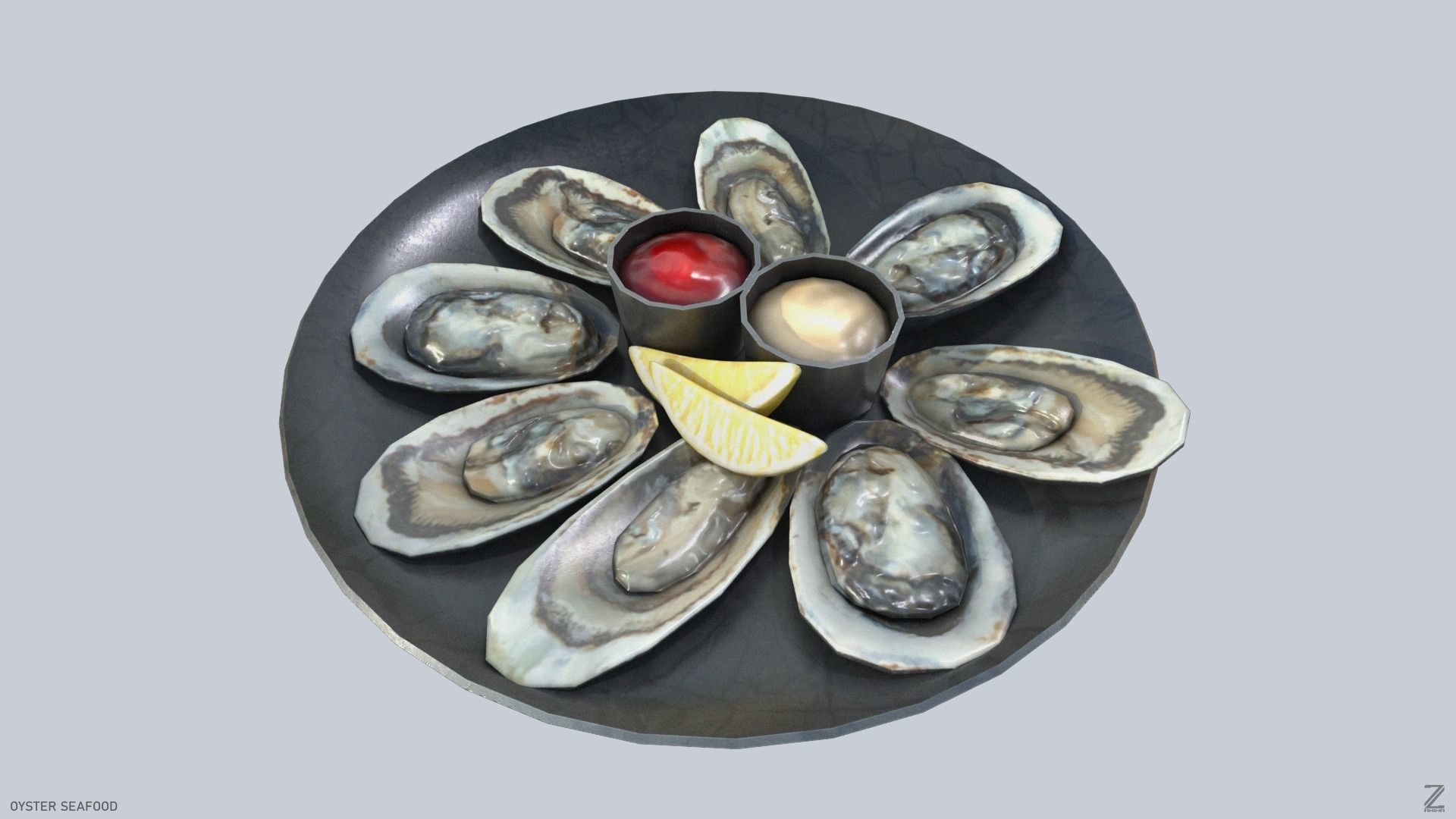 Oyster seafood Low-poly 3D model_4