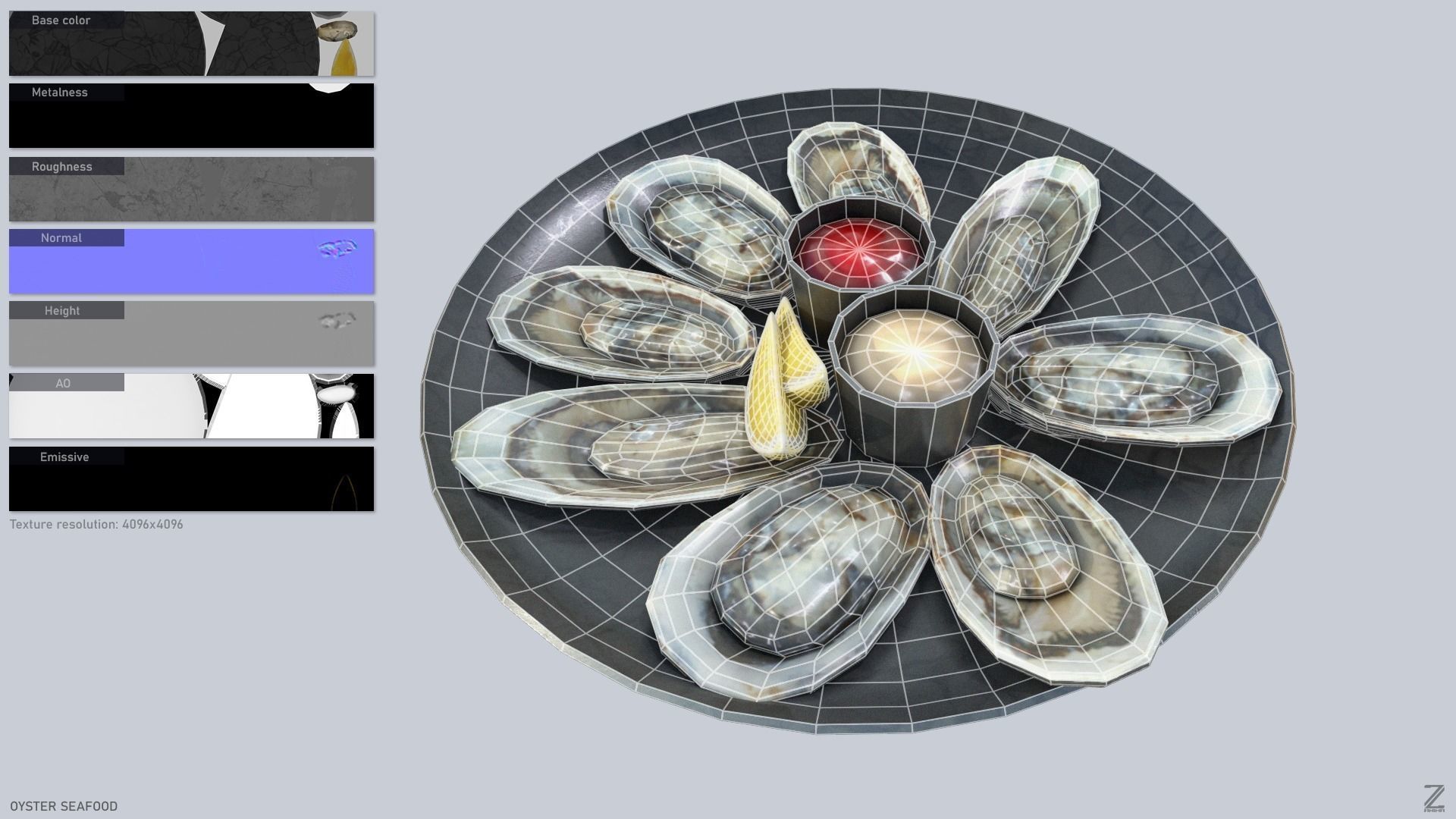 Oyster seafood Low-poly 3D model_1