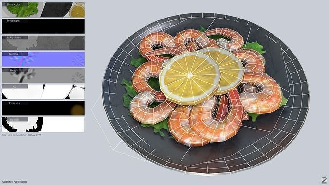 Shrimp seafood Low-poly 3D model 2