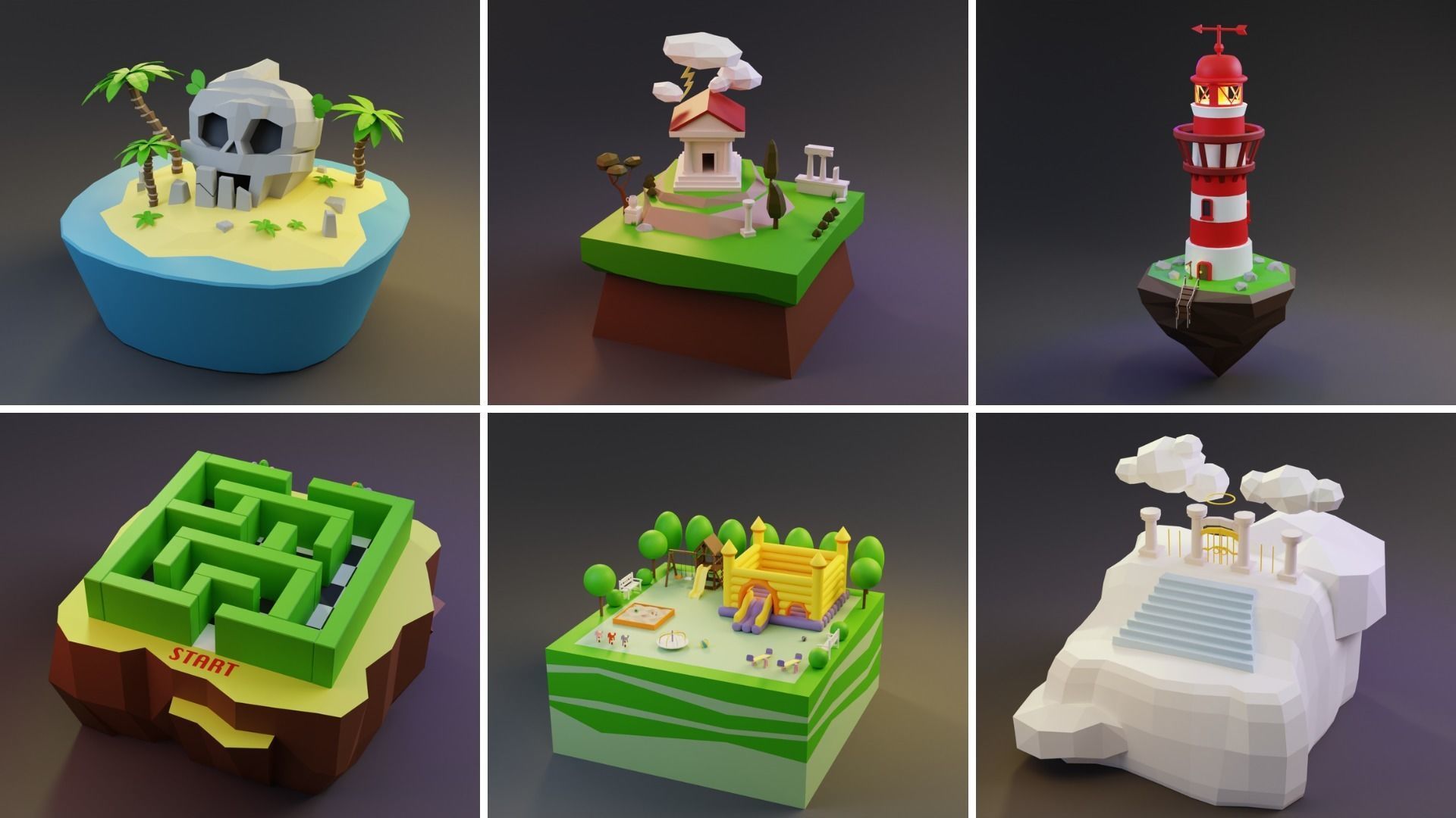 MEGA PACK Low Poly Worlds Islands Exteriors Low-poly 3D model_6