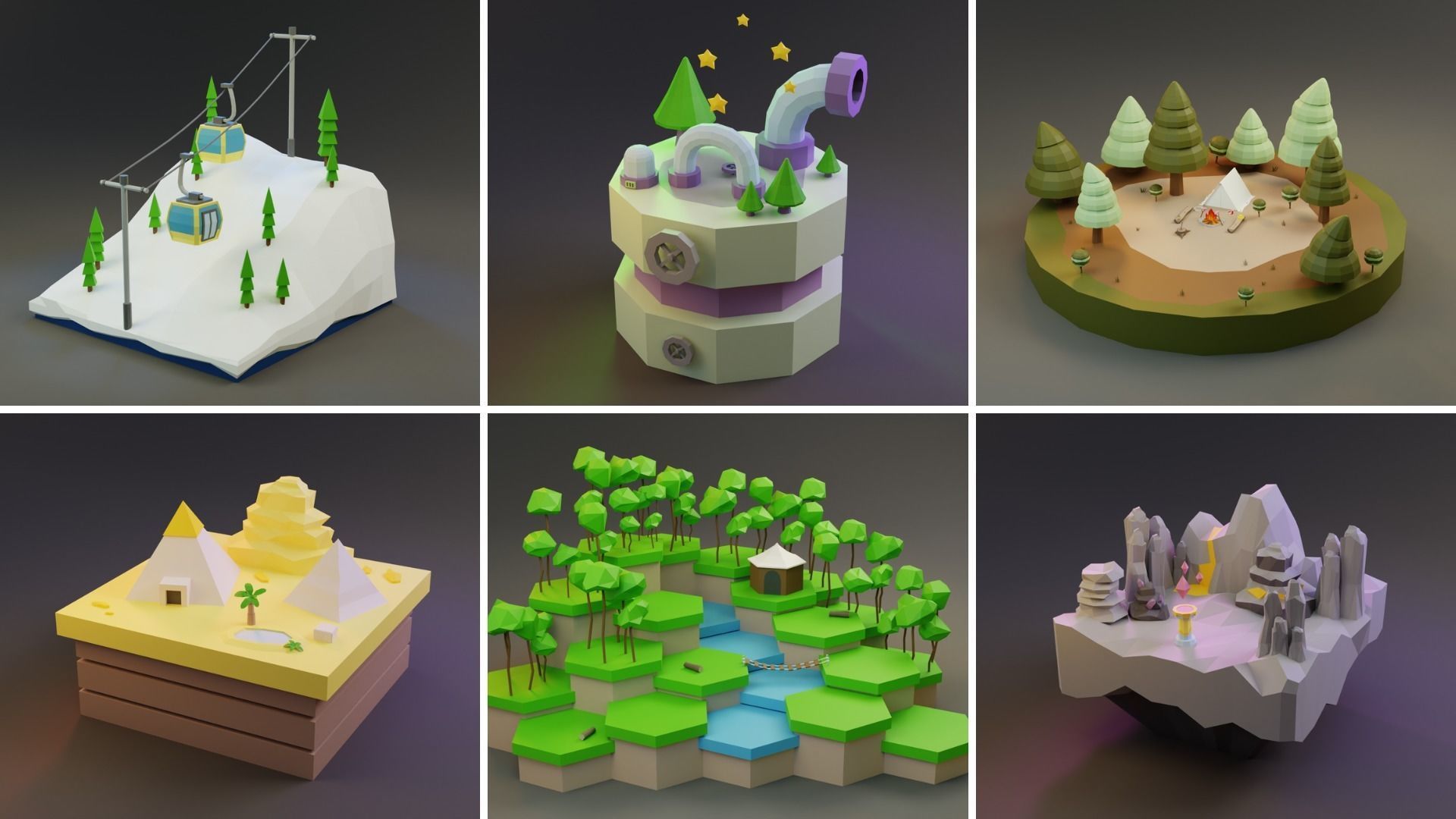 MEGA PACK Low Poly Worlds Islands Exteriors Low-poly 3D model_11