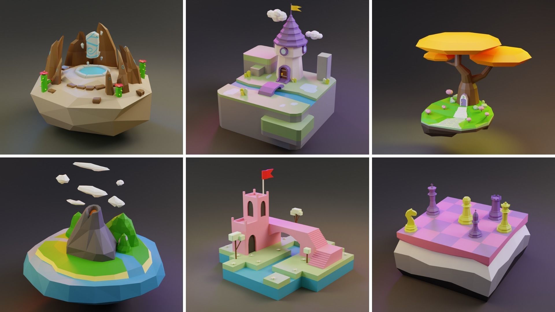 MEGA PACK Low Poly Worlds Islands Exteriors Low-poly 3D model_10