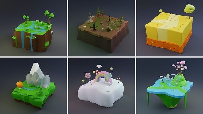MEGA PACK Low Poly Worlds Islands Exteriors Low-poly 3D model 4