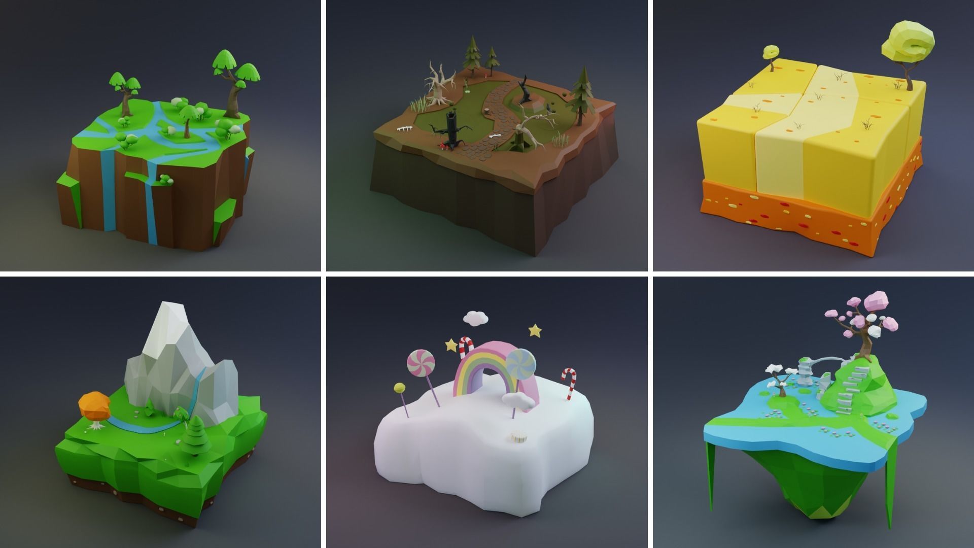 MEGA PACK Low Poly Worlds Islands Exteriors Low-poly 3D model_4