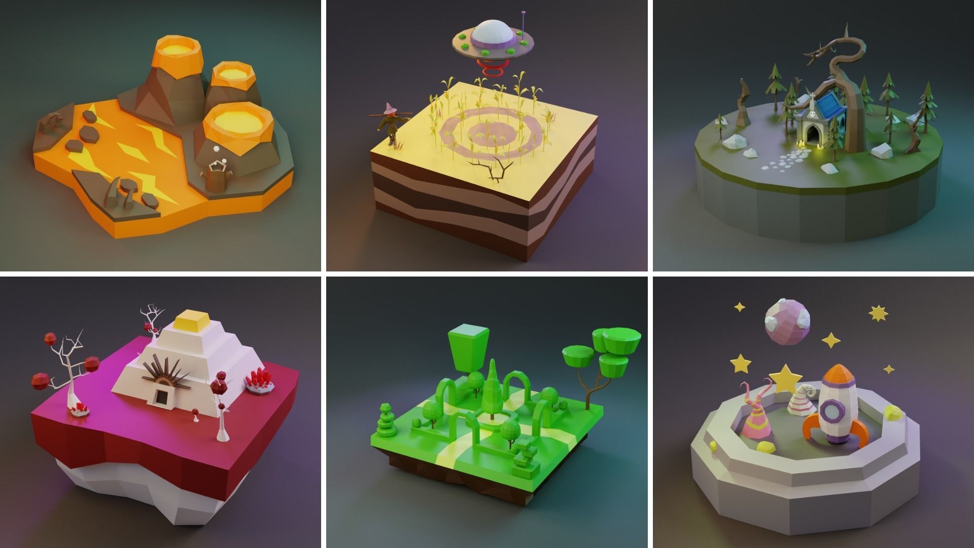 MEGA PACK Low Poly Worlds Islands Exteriors Low-poly 3D model_17