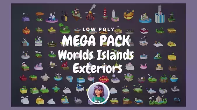 MEGA PACK Low Poly Worlds Islands Exteriors Low-poly 3D model