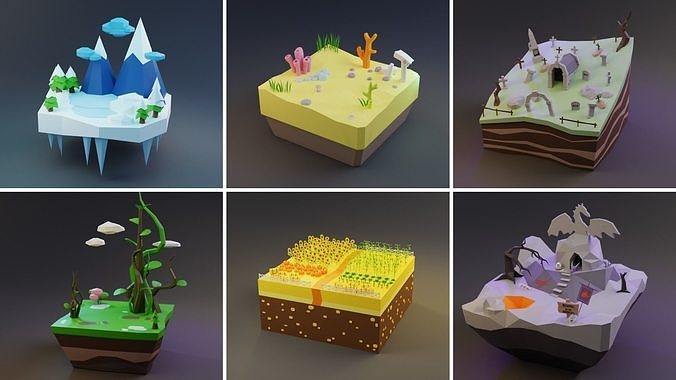 MEGA PACK Low Poly Worlds Islands Exteriors Low-poly 3D model 5