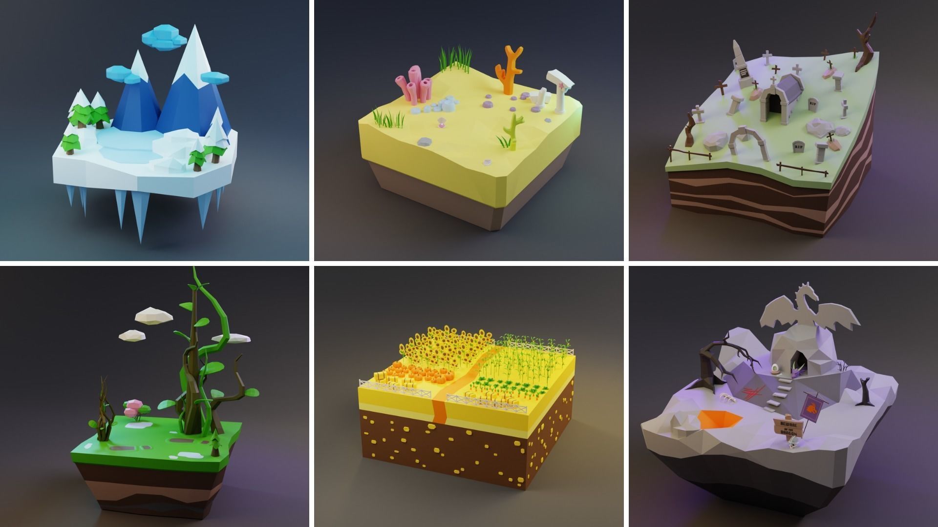 MEGA PACK Low Poly Worlds Islands Exteriors Low-poly 3D model_5