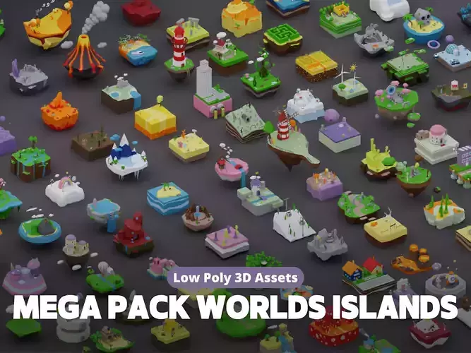 MEGA PACK Low Poly Worlds Islands Exteriors