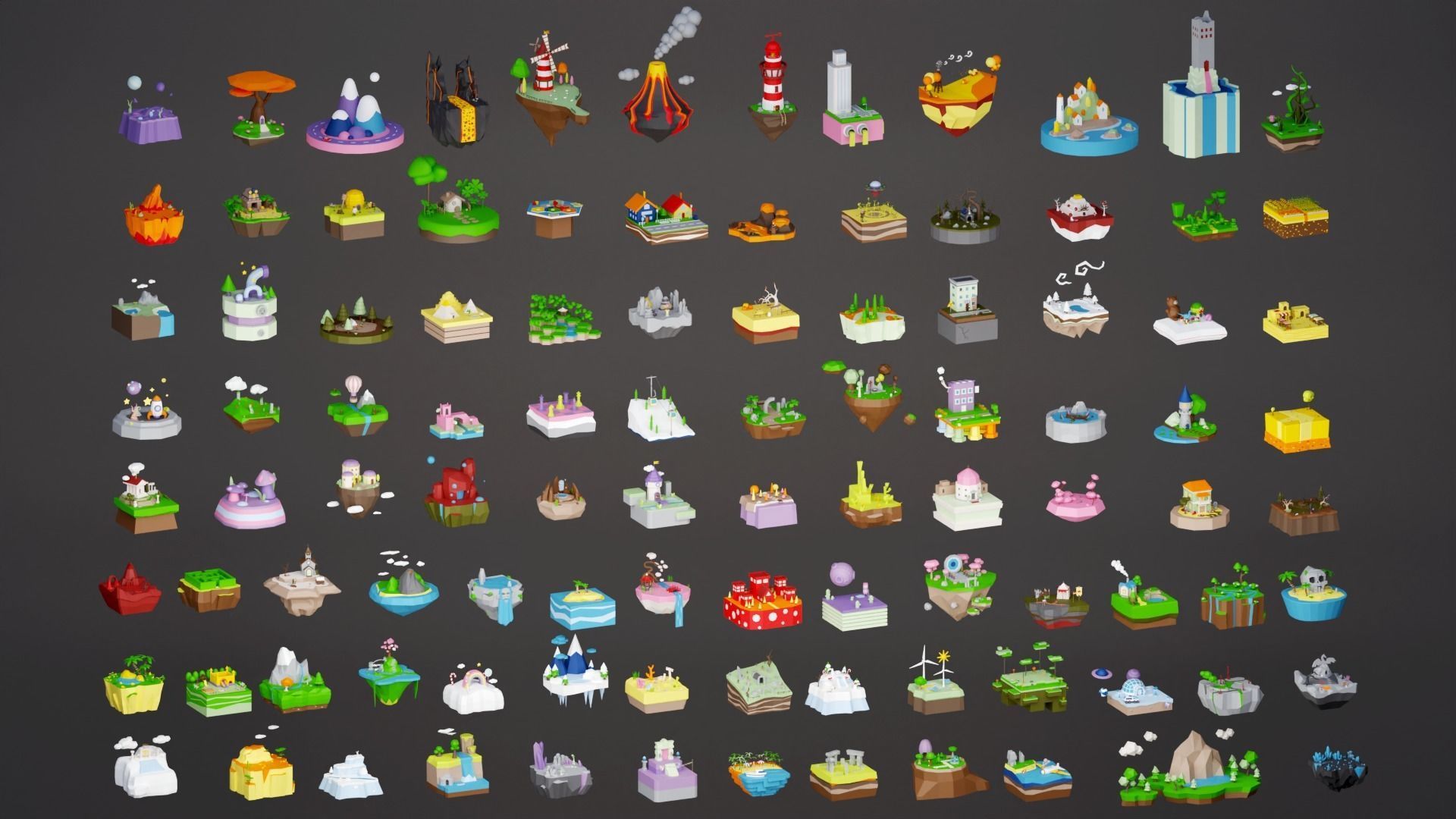 MEGA PACK Low Poly Worlds Islands Exteriors Low-poly 3D model_1