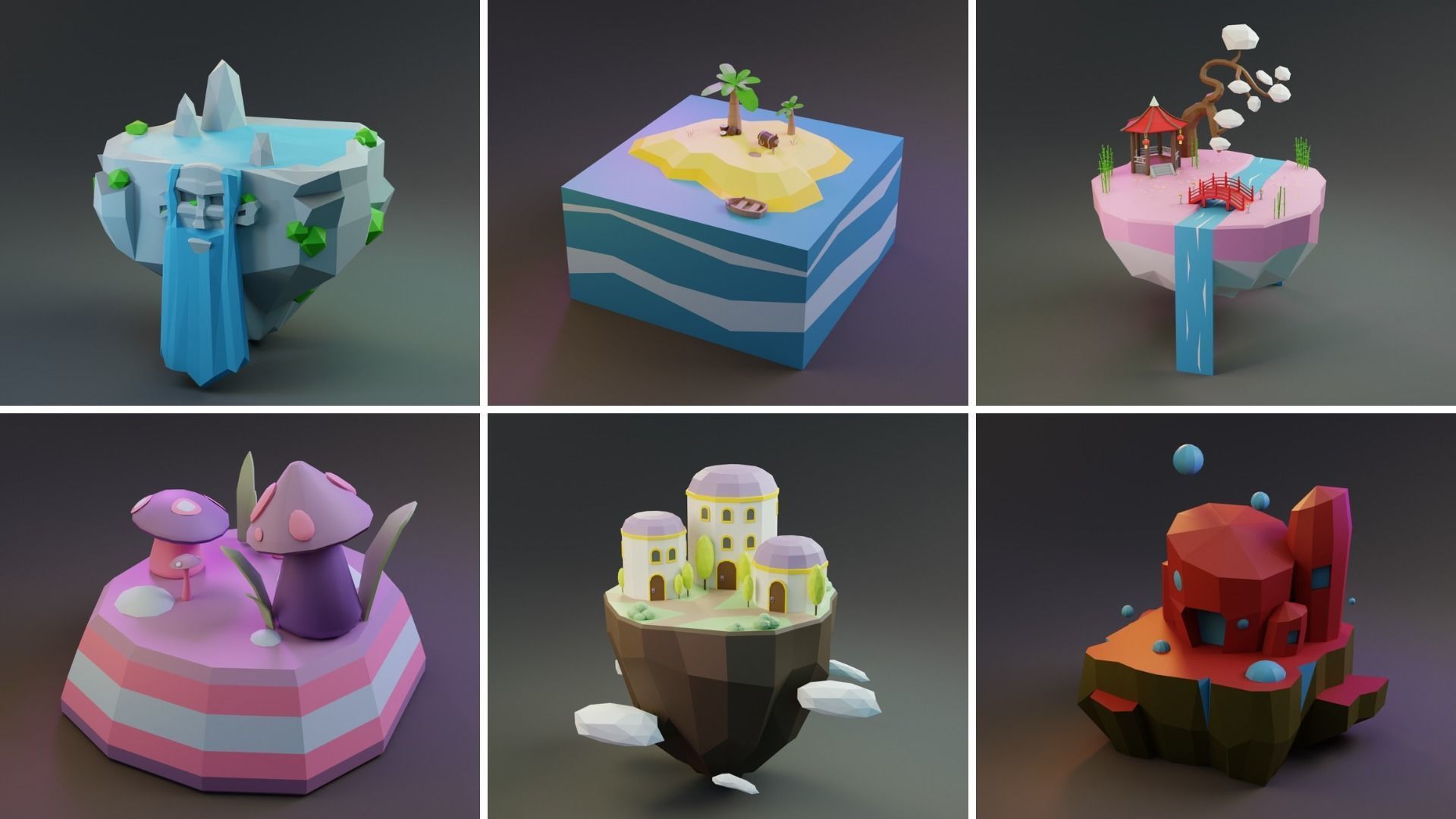 MEGA PACK Low Poly Worlds Islands Exteriors Low-poly 3D model_9