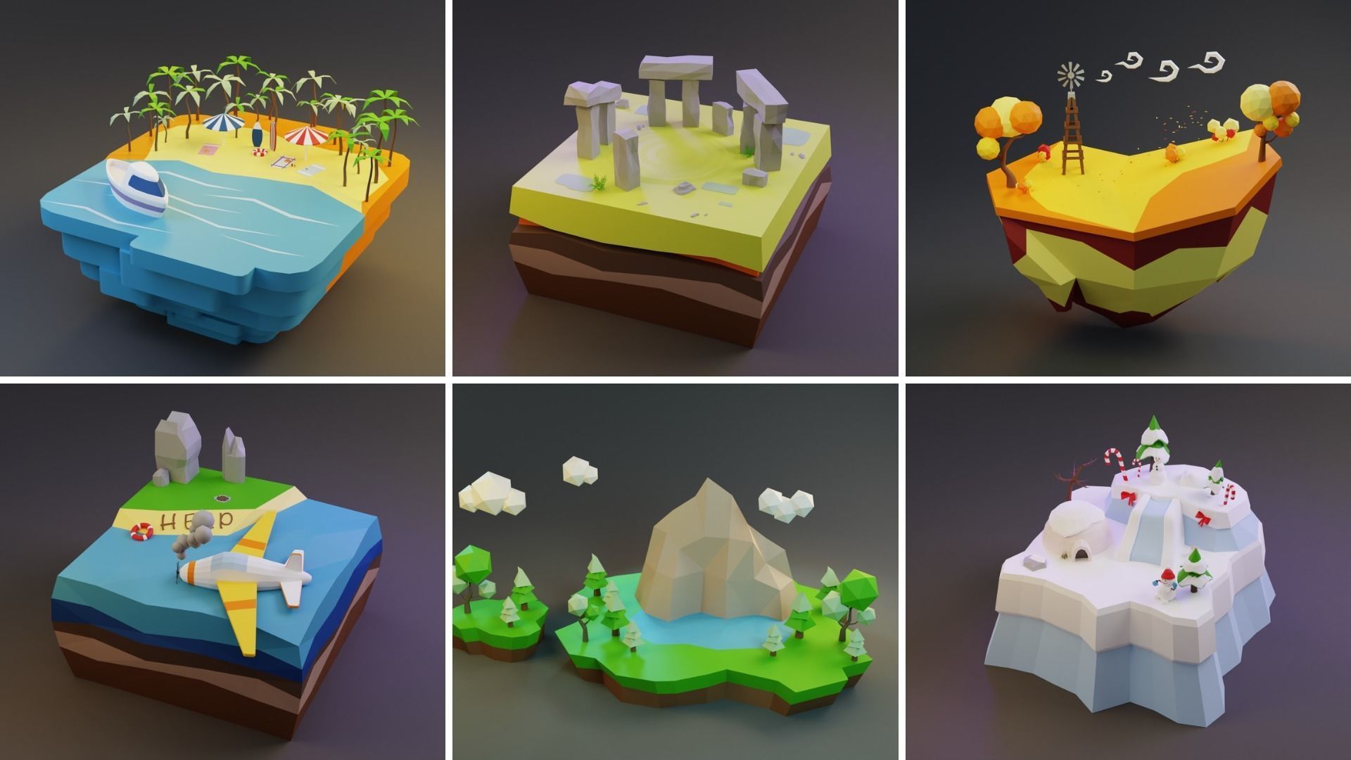 MEGA PACK Low Poly Worlds Islands Exteriors Low-poly 3D model_7