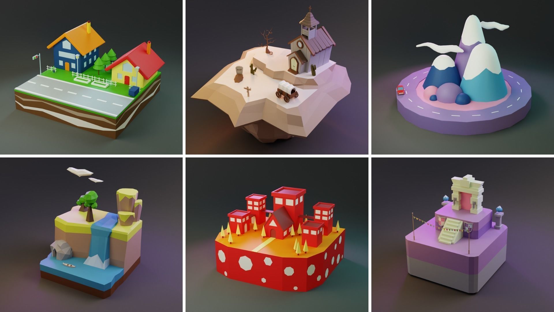 MEGA PACK Low Poly Worlds Islands Exteriors Low-poly 3D model_16