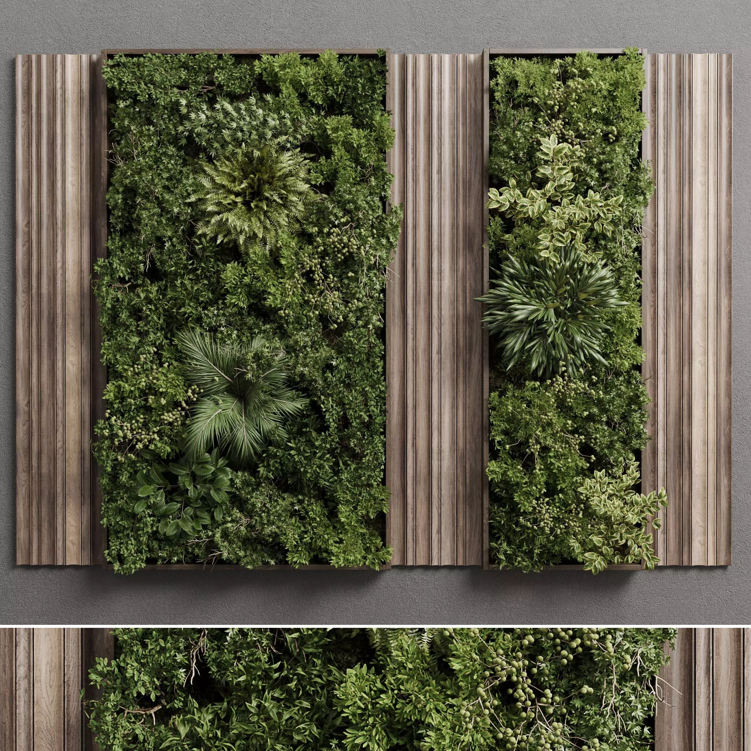 Vertical Wall Garden With Wooden frame set 53 Low-poly 3D model_0