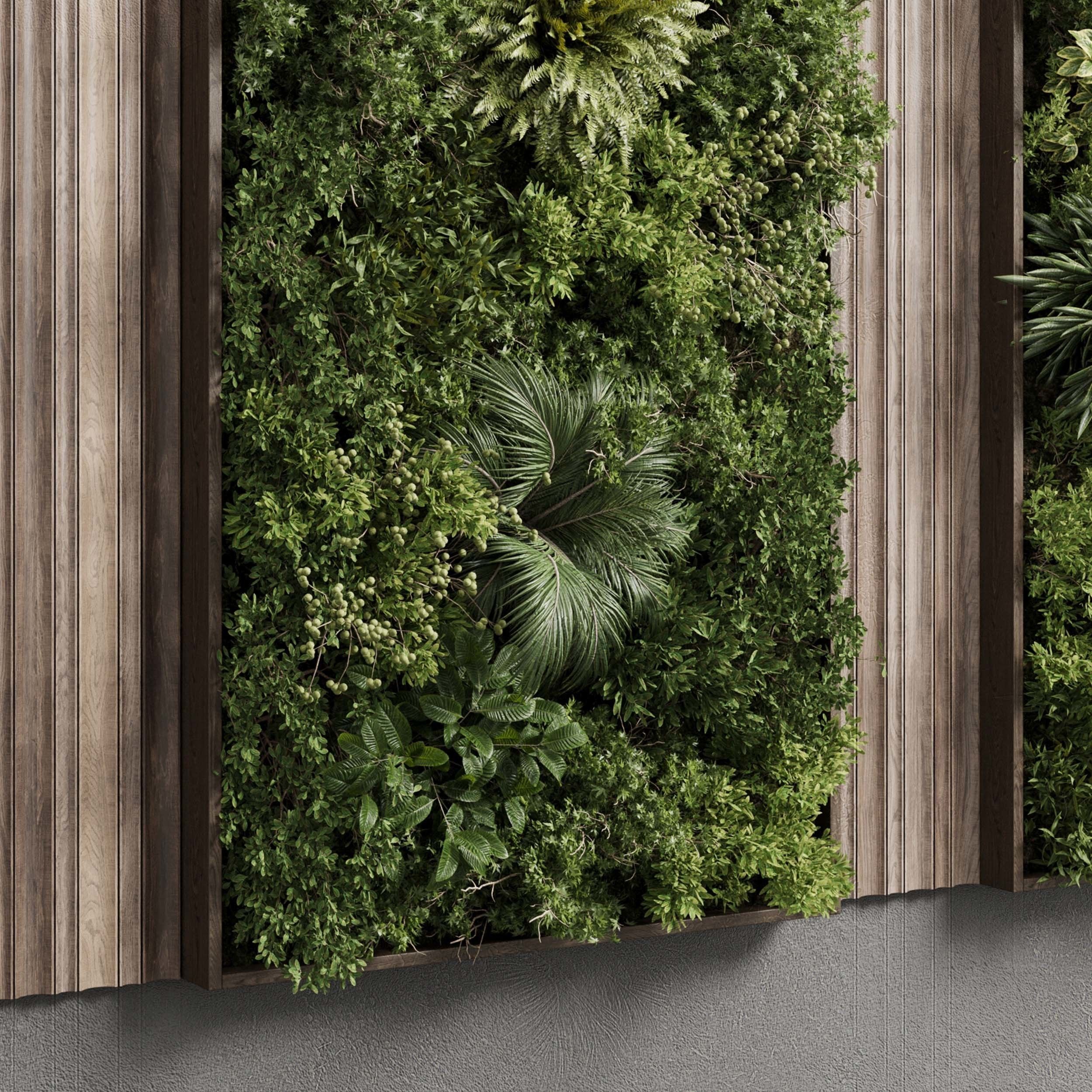 Vertical Wall Garden With Wooden frame set 53 Low-poly 3D model_3