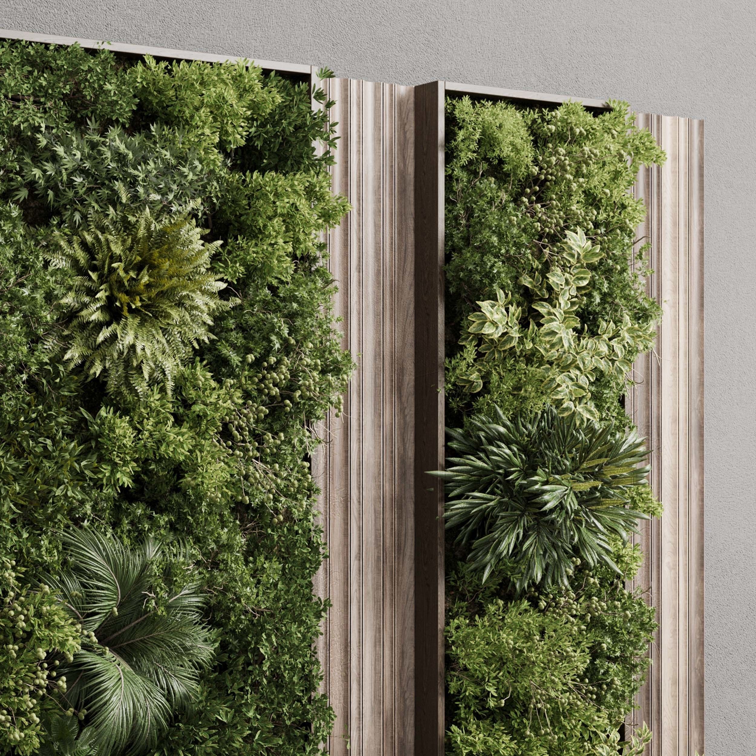 Vertical Wall Garden With Wooden frame set 53 Low-poly 3D model_4