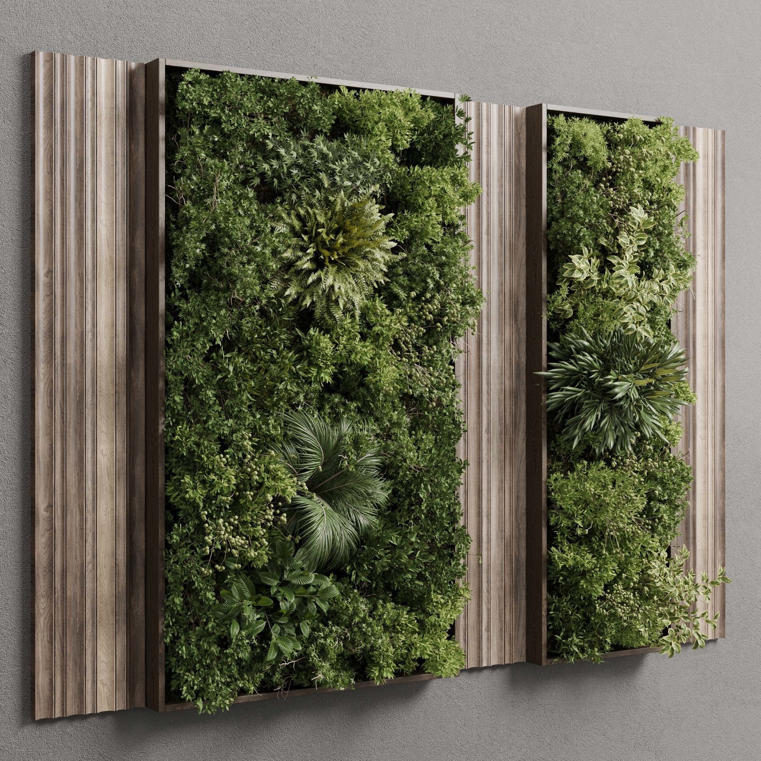 Vertical Wall Garden With Wooden frame set 53 Low-poly 3D model_1